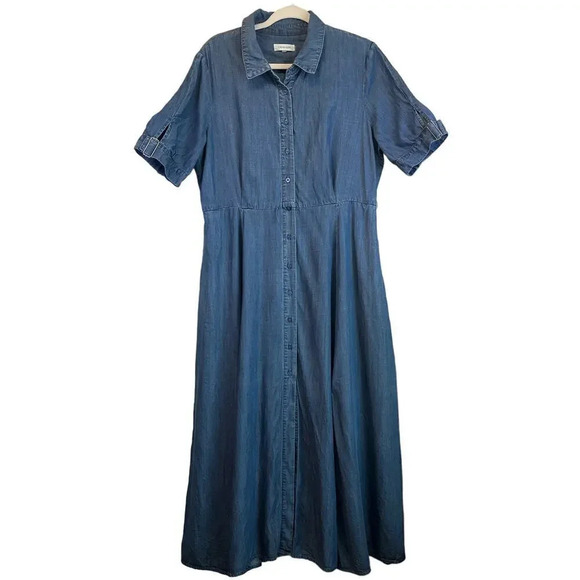 Calvin Klein Womens Blue Jeans Long Dress Front Slit FLAW BELT MISSING - Picture 1 of 15